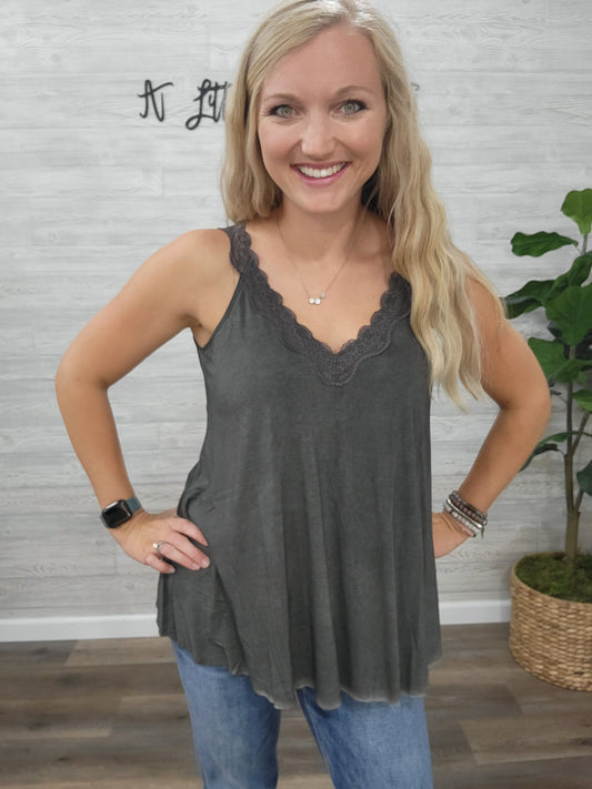 CHARCOAL LACE TANK