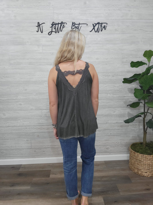 CHARCOAL LACE TANK