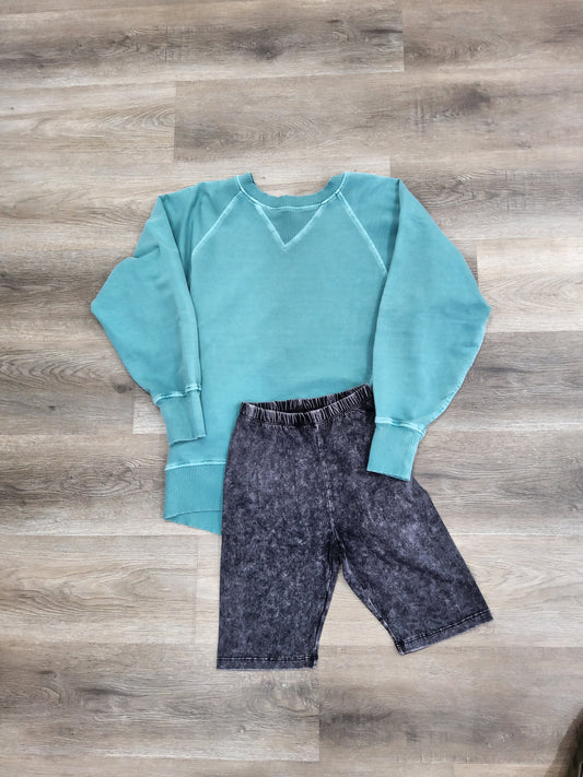 BLACK ACID WASH BIKER SHORTS