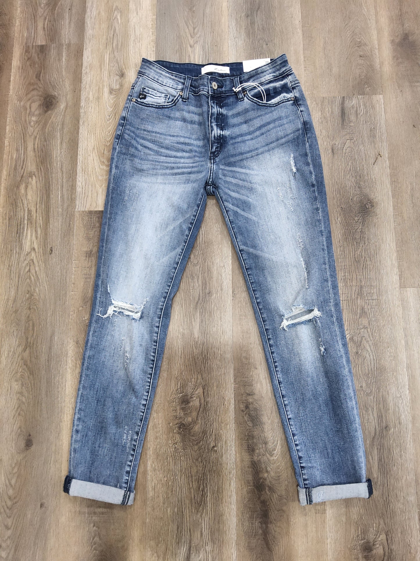 KAN CAN HIGH RISE ANKLE SKINNY DISTRESSED JEANS