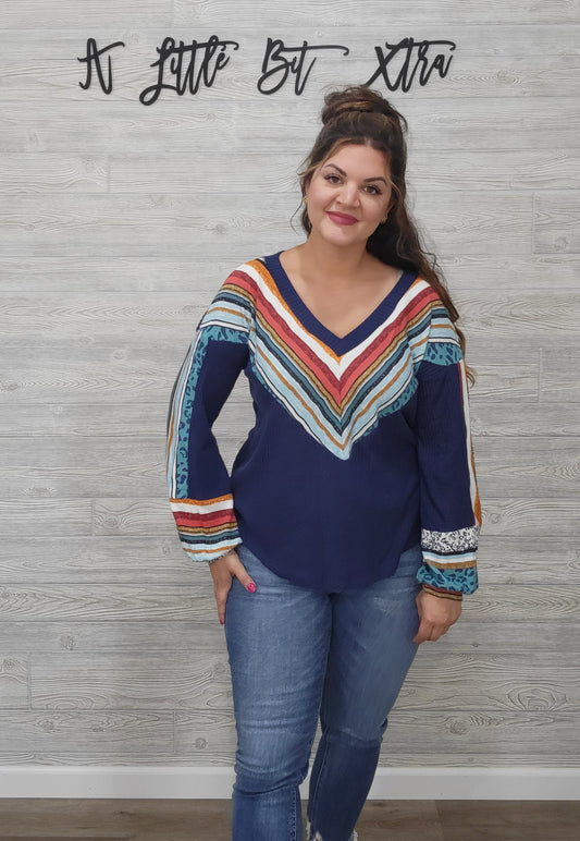 NAVY COLORBLOCK LONG SLEEVE