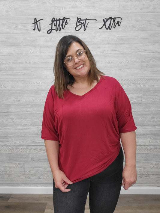Dark Red Oversized Tee