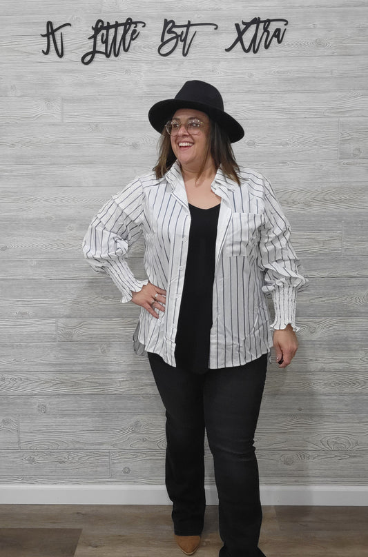 Black Striped Button Down Blouse