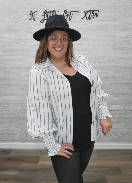 Black Striped Button Down Blouse