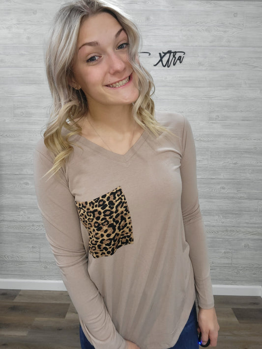 Tan Cheetah Pocket Long Sleeve