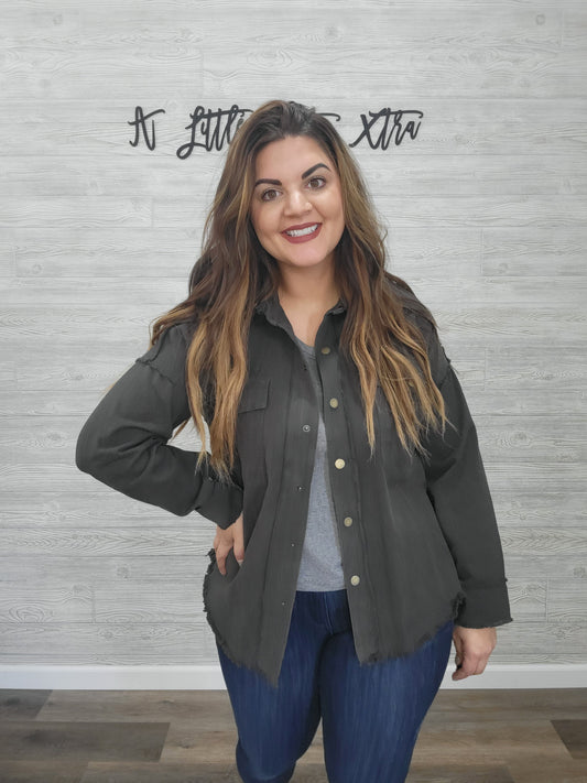 CHARCOAL DISTRESSED EDGE JACKET
