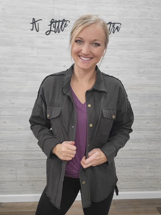 CHARCOAL DISTRESSED EDGE JACKET