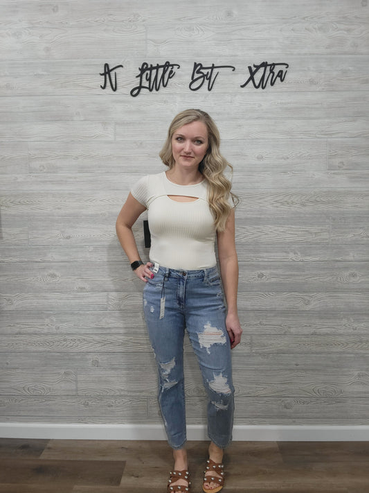 JB Hi-Waist Destroyed Boyfriend Jeans
