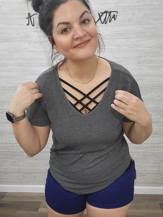 BLACK TRIPLE CRISS-CROSS FRONT CAMI