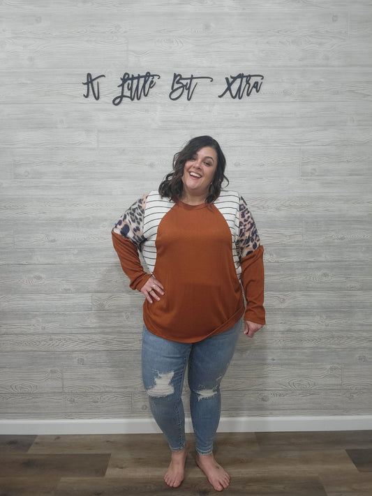 LEOPARD AND STRIPE LONG SLEEVE TOP