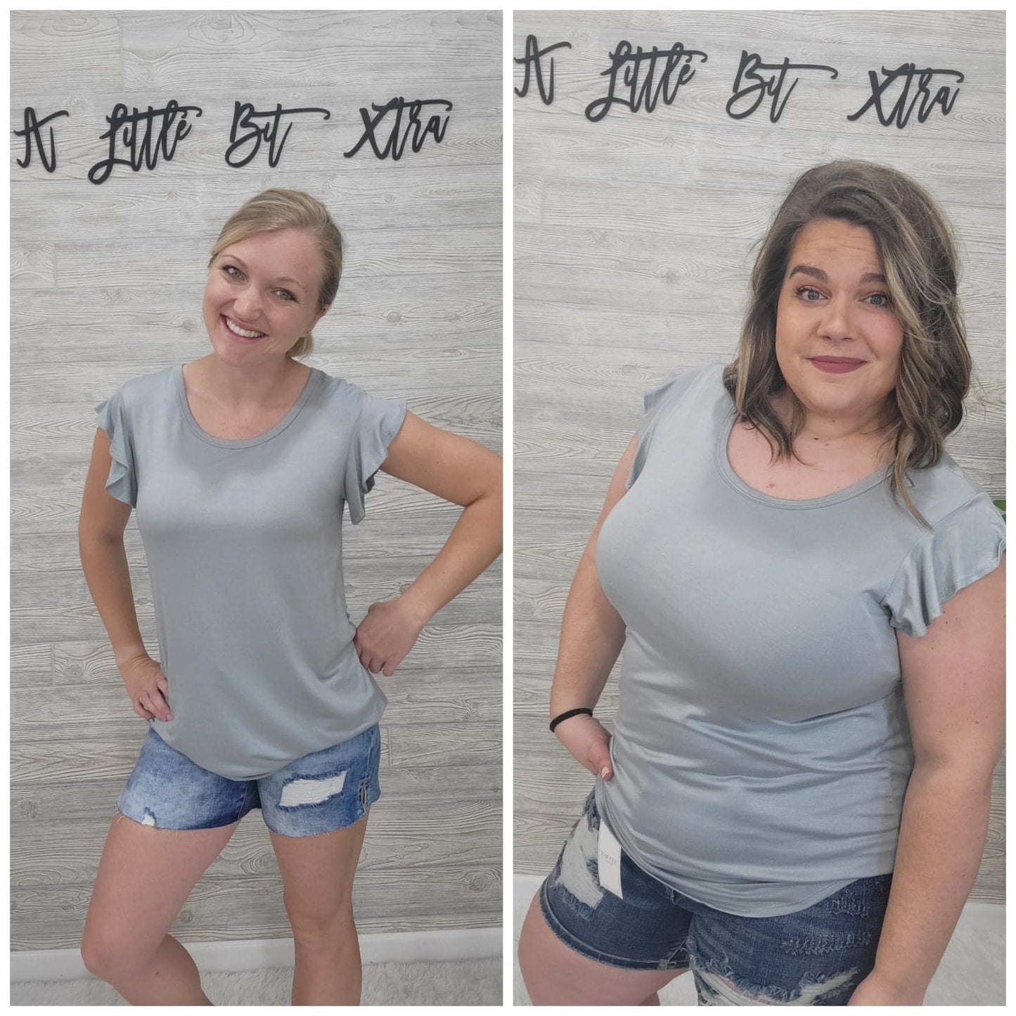 SKY BLUE RUFFLED SHORT SLEEVE SOLID TOP
