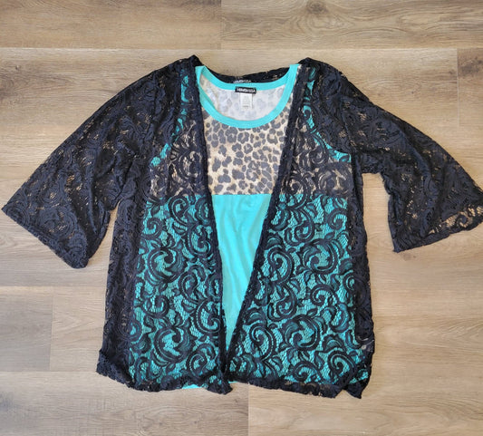 BLACK LACE OPEN KIMONO