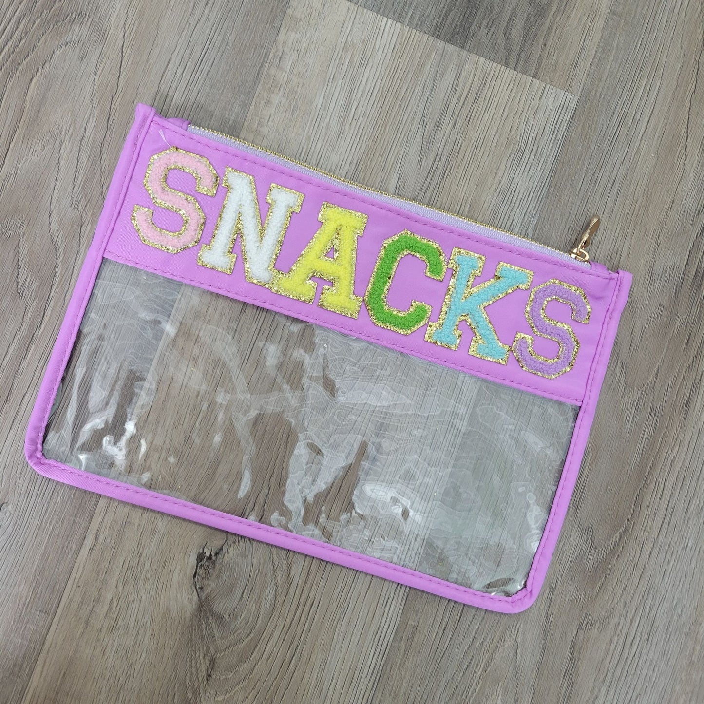 Chenille Letter Clear Pouch - SNACKS