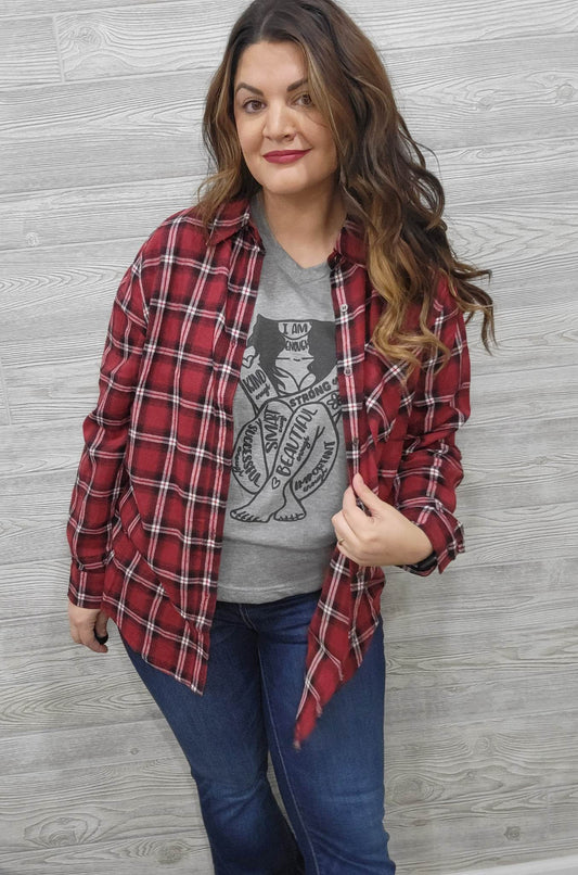 BLACK AND RED PLAID FLANNEL