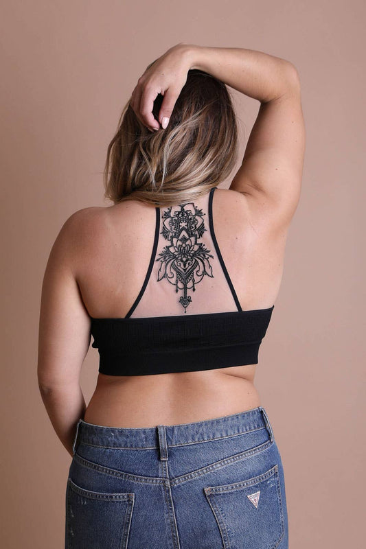 Black Tattoo Mesh Racerback Bralette