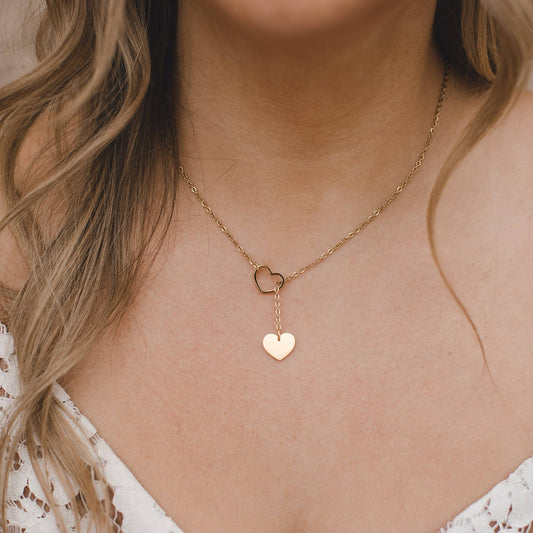 14K Gold Plated Heart Y Necklace