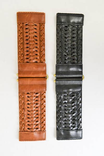 Black Braided Leather Looking Elastic Belt