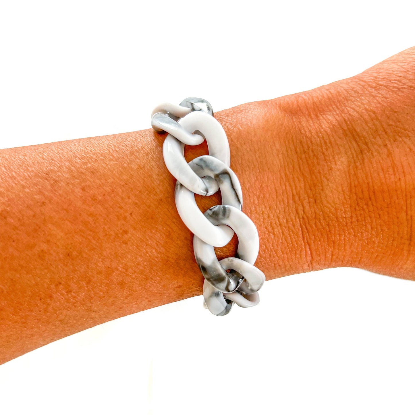 White and Black Swirl Chunky Acrylic Chain Link Bracelet
